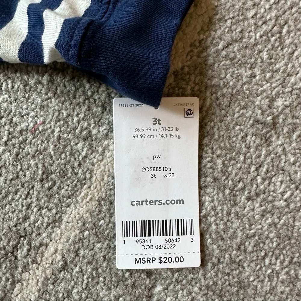 Carter’s Navy Striped Bear in Hat Graphic long Sleeve Tshirt Boys 3T
